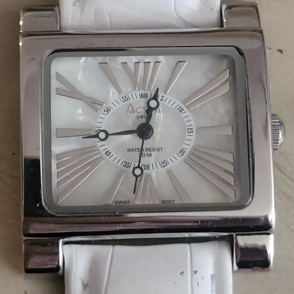 Activa Watch White Rectangular dial Y2K‎ style original cloth band Swiss parts